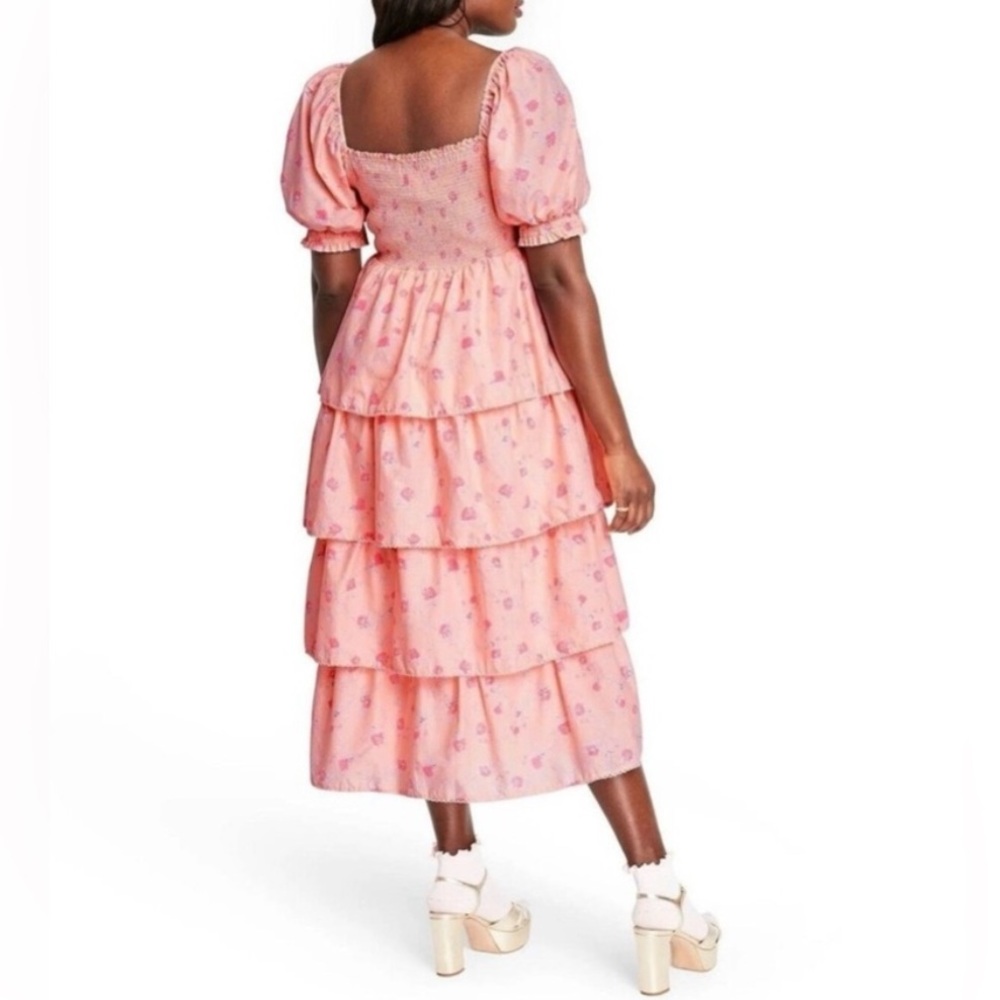 LoveShackFancy x Target Simone Smocked Tiered Floral Midi Dress Pink Sz M - Picture 14 of 15